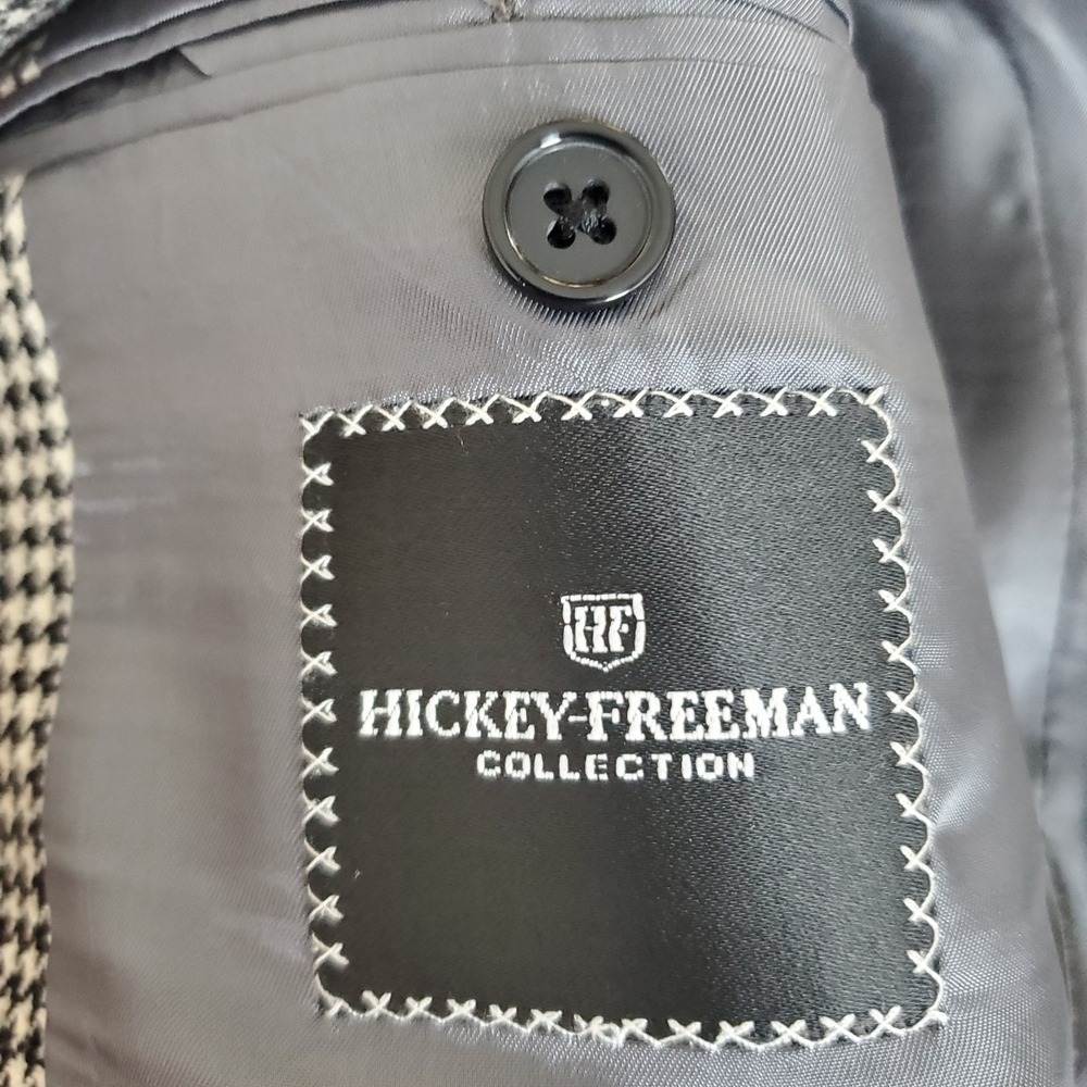 Hickey Freeman Sport Coat Size 48R Black White Houndstooth Wool Cashmere Blend - Picture 9 of 14